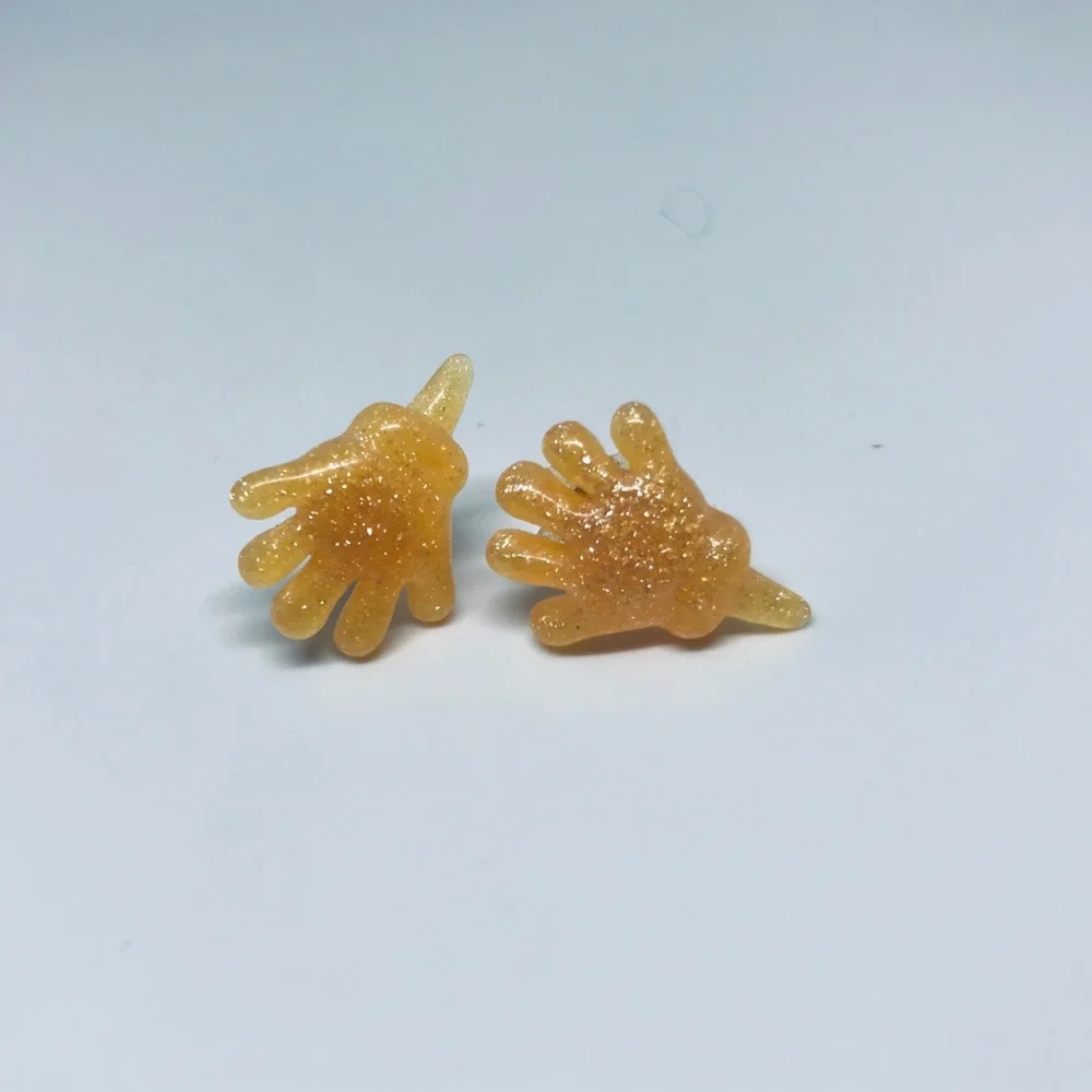 Orange Glitter Sticky Hand Resin Kawaii Hand Crafted Stud Earrings
